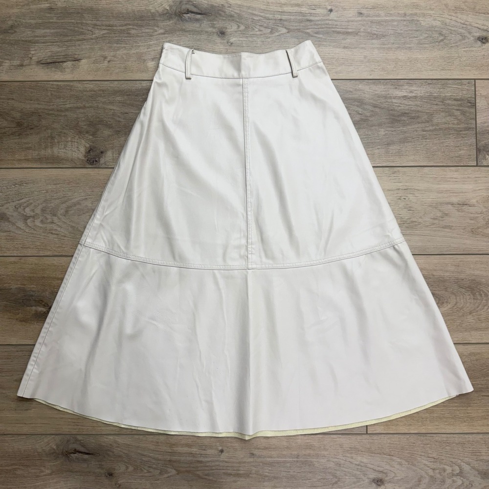 Zara Faux Leather Cream A-Line Midi Skirt High Waisted Side Zip XS - Picture 4 of 10